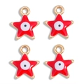 Star-shaped evil eye jewelry pendants in red enamel with gold alloy plating for DIY crafts - Red