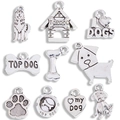 Set di 10 ciondoli a tema cane in argento antico per creazione di gioielli fai da te e hobby - Set Completo di 10 Ciondoli Serie Cane (1 Set)