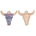 Detail of bohemian floral bull head charm with colorful enamel and rose gold plating - Multicolor Painted Floral Style (A6-299-4-kcgold)