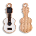 Guitar pendants in rose gold alloy with black and white enamel for jewelry making - White