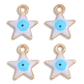 Witte emaille sterbedels met boze oog motief en vergulde metalen randen voor sieraden - Wit