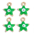 Set of four green star charms featuring evil eye design with golden finish alloy - Green
