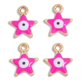 Pink enamel star-shaped evil eye pendant charms in gold finish for jewelry DIY - Rose Red