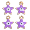 Purple enamel star-shaped devil eye charms in a golden finish for jewelry making - Purple