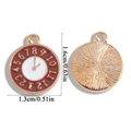 Detailed front and back view of a gold-tone clock charm with brown enamel and numerals - 16*13mm / Rose Gold with Brown (A6-364)