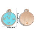 Macro view of blue enamel clock charm with Roman numerals and golden back details - Rose Gold with Blue (A6-365)