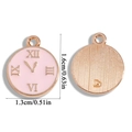Detailed front and back view of pink clock charm pendant with dimension markings - Rose Gold with Pink (A6-365)