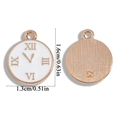 Detailed front and back view of gold alloy clock charm with white enamel dial - Rose Gold with White (A6-365)