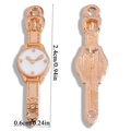 Detailed front and back view of rose gold clock alloy charm with 2.4cm size specs - Rose Gold with White (A6-368)