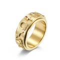 Gold stainless steel rotating ring with brushed finish and ancient Egyptian symbols - Size 6 / Gold