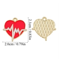 Ciondolo cuore smaltato rosso con linea EKG e retro dorato per gioielli DIY - Ciondolo ECG a Cuore (A5-475)