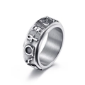Ancient Egyptian symbols engraved wide band ring in vintage stainless steel finish - Size 6 / Steel