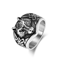 Nordic Viking Celtic wolf ring in vintage stainless steel with intricate wolf head carving - Size 7 / Wolf Head Relief Style / Steel