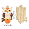 Enamel owl pendant in brown and orange with dimensions shown on white background - Owl Style (A6-290)