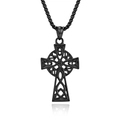 Nordic Viking Celtic knot black stainless steel cross necklace with box chain - Black (With Chain)