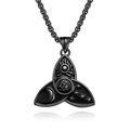 Nordic Viking Valknut pendant necklace with celestial sun and moon motifs in black steel - With Necklace Chain / Black