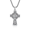 Viking Celtic Cross necklace in silver titanium steel with vintage oxidized finish - Silver (With Chain)