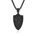 Collar con colgante de escudo de San Miguel en acero inoxidable negro con grabado - Colgante Color Negro con Cadena (K-PT468)