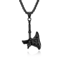 Nordic Viking battle axe pendant necklace with skull detail and Vegvisir symbol in black steel - With 60CM Chain / Black