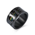 Bague moderne en acier titane noir avec découpe LOVE et motif arc-en-ciel - Noir