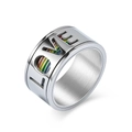 Bague LOVE en acier inoxydable argenté avec incrustation drapeau arc-en-ciel - Argent