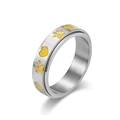 Silver spinning titanium steel ring with yellow heart and puppy paw print patterns - 5# / Silver Ring Gold Pattern