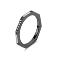 Bague octogonale en acier titane noir avec incrustations de nacre et zircons - Noir