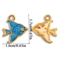 Pendentif poisson tropical bleu pailleté en acier inoxydable pour création de bijoux - A6-230 Poisson Bleu / 17*16mm
