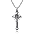 Polished silver crucifix pendant necklace in stainless steel with classic chain - Necklace Set (With Box Chain) / Long Chain Style / Steel
