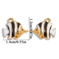 Pendentif poisson tropical en acier doré et émail noir et blanc pour bijoux - A6-237 Poisson à long nez Noir et Blanc / 12*14mm