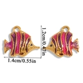Pendentifs poisson en acier doré avec émail rose et violet pour création de bijoux - 12*14mm