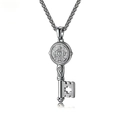 Silver St. Benedict key pendant necklace in stainless steel with cross details - Steel Color With 3*60cm Chain