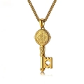 Gold St. Benedict key pendant necklace with wheat chain made of stainless steel - Gold with PL002 Chain 3*60cm