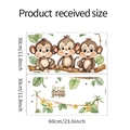 Detailed view of monkey wall decals with dimensions showing green leaves and branches - 30*60cm*2pcs