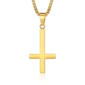 Poliertes Gold St. Peter umgekehrtes Kreuz Halskette aus hochwertigem Edelstahl-Finish - Umgedrehtes Kreuz Halskette (PL001 Kette) / Gold