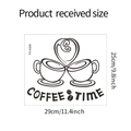 Detail showing self-adhesive Coffee Time wall sticker layout with size measurements - 25*29cm