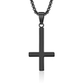 Gotische matt schwarze Invertiertes Kreuz Halskette aus Edelstahl mit robuster Gliederkette - Umgedrehtes Kreuz Halskette (PL001 Kette) / Schwarz