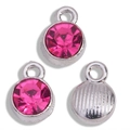 Silver alloy birthstone pendant with deep pink rhinestone and textured back - Antique Silver Base Rose Red