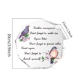 Detail view of octagon acrylic plaque with colorful birds and dimensions 10cm x 3.5cm - 10x10x1cm