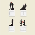 Romantic wedding couple silhouettes switch stickers with red hearts set of four designs - 19.5cmx25cm
