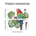 Detail view of tropical parrot and monstera leaf wall stickers with product size dimensions - Parrot And Monstera (FX-B395)