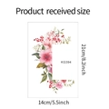 Detailed size chart for KG394 floral wall sticker with pink flowers and green leaves - 21x14cm