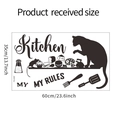 Detailed dimensions of cartoon cat kitchen wall sticker with My Rules silhouette design - Cartoon Cat & Kitchen Rules / 35x60cm/FX-A397 / Black