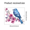 Detail showing cartoon blue bird and pink floral branch wall decal dimensions 39x33cm - 33x39cm (fun-f10)