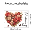 Detail showing 60x40cm dimensions of heart-shaped rose wall sticker with butterflies - Rose Heart Butterfly (fun-e2) / 40x60cm