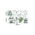 Makroansicht der tropischen Monstera-Wandtattoos mit blauen Blumen und Größenangaben - Tropisches Grün Floral (FX-C59)