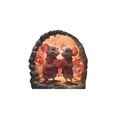 3D cartoon mice with a red heart in a wall hole sticker for Valentine's home decor - Mice Lifting Red Heart Together (fun-s7)