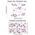 Detail showing dimensions of purple magnolia and hummingbird wall sticker layout - 30*90cm*2pcs