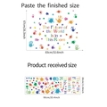 Colorful handprint wall decal dimensions showing 67x83cm layout and 30x90cm sheet size - Multicolor Handprints English Slogan (FX-D383) / 30x90cm