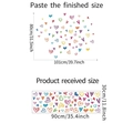 Detailed size chart for colorful heart wall stickers showing finished and received dimensions - 30*90CM/FX-D396